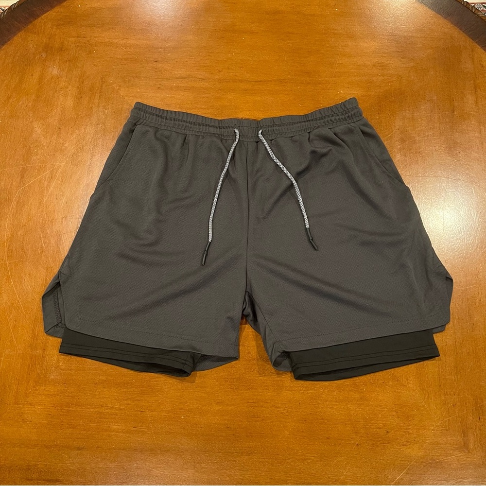 Surenow Men’s 2 in 1 Running Shorts Quick Dry with Liner XXL Dark Gray Workout - Picture 4 of 16